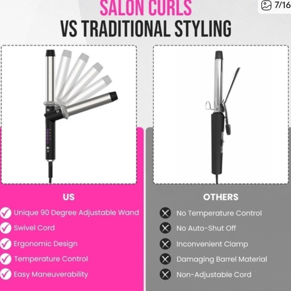 1&ONLYU The Diamond Wand Curling Iron 1" Barrel Wrap Around Style. NIB*** - Picture 7 of 10